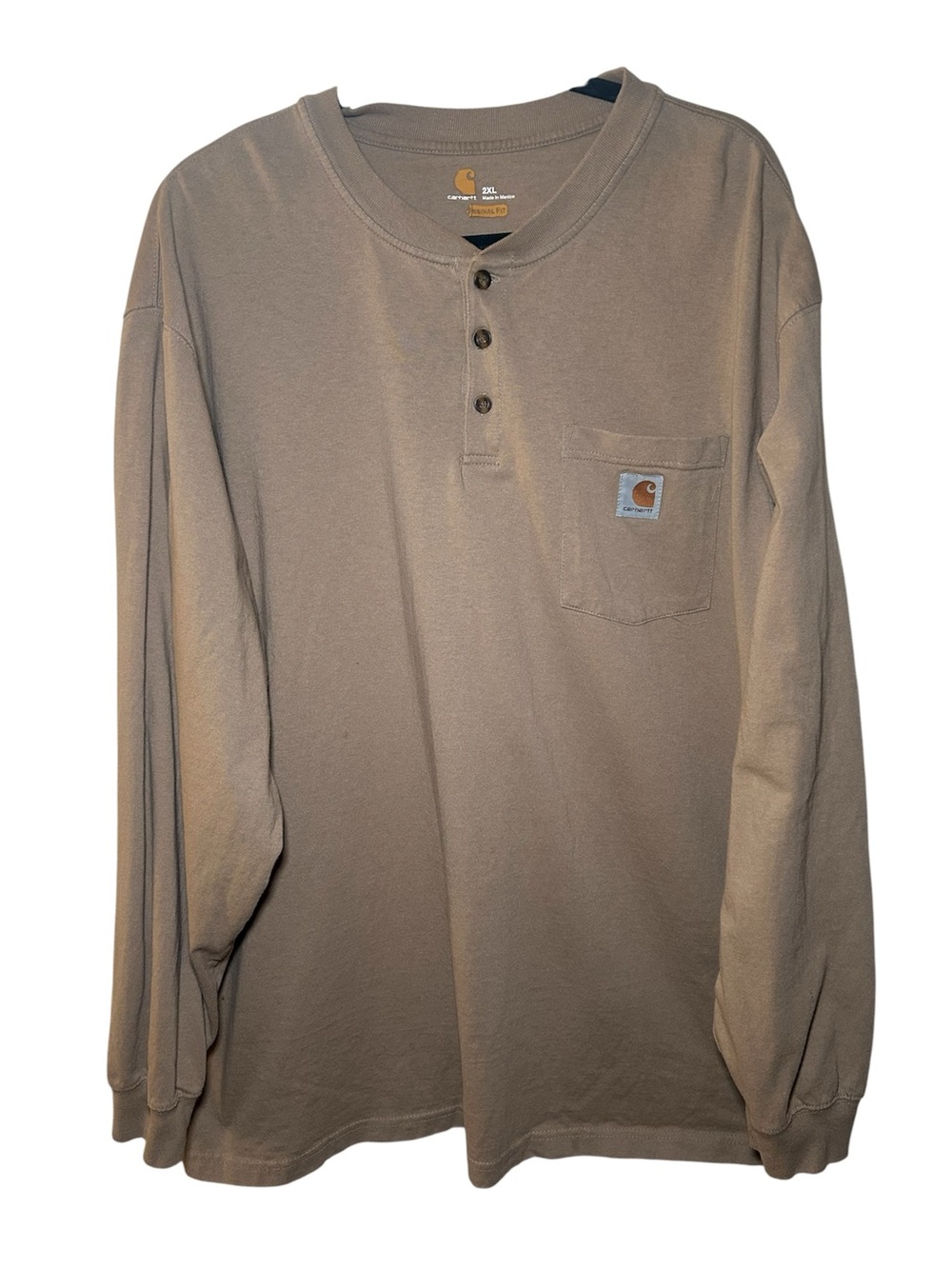 Carhartt Men’s Long-Sleeve Henley Pocket Shirt Taupe Work Active Outdoor 2Xl